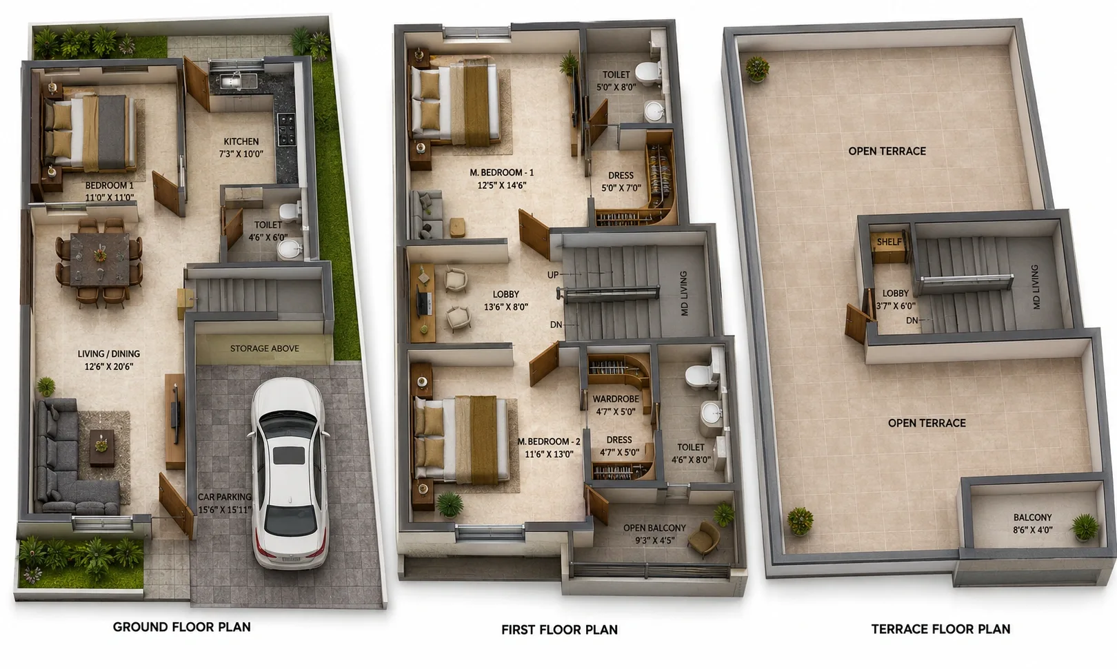 3 BHK Villa floor plan — Maxx Flora