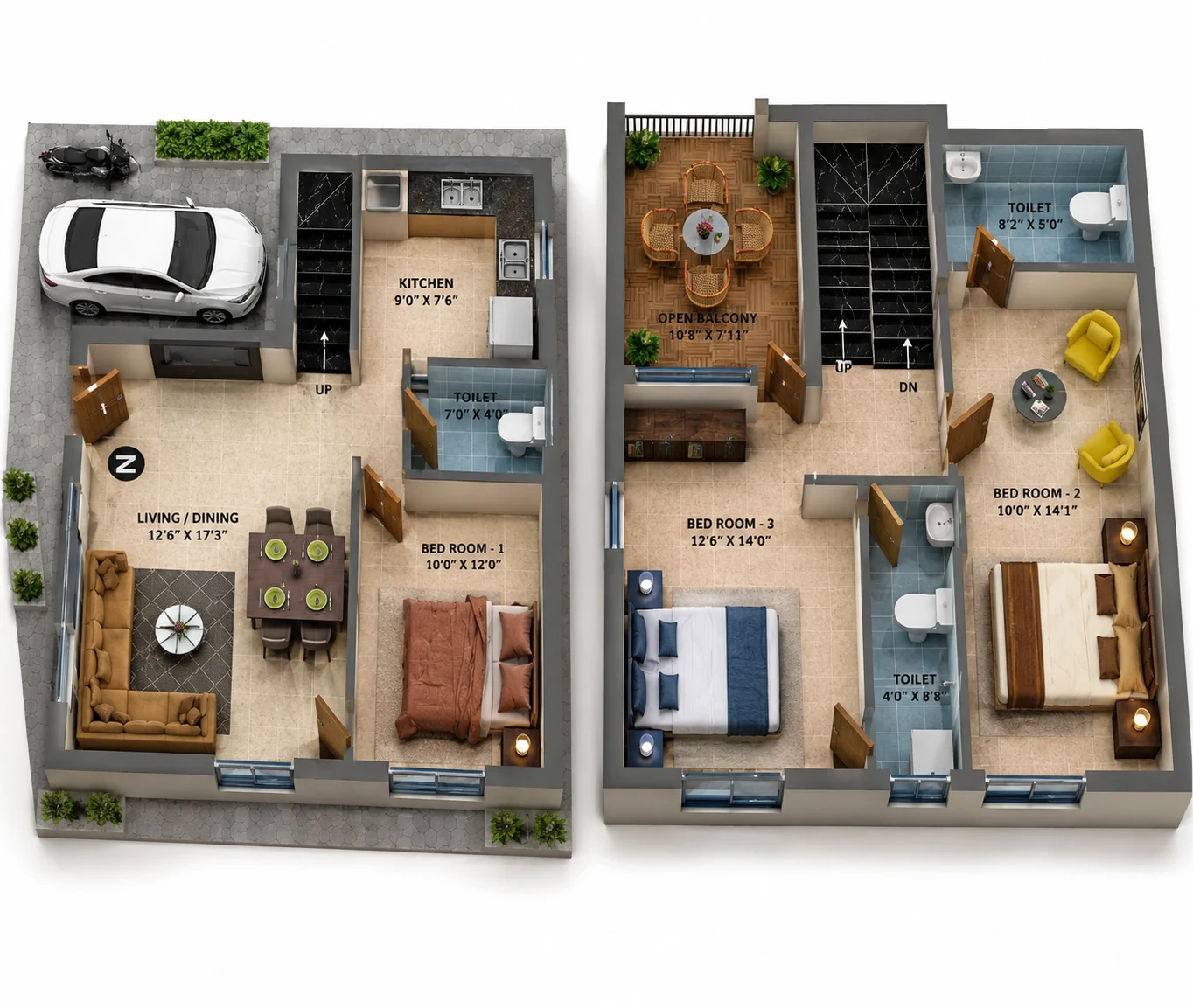 3 BHK Villa floor plan — MP Ferns Paradise