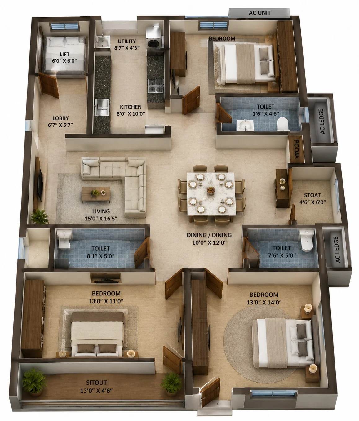 3 BHK Apartment floor plan — Nexas Sarvam