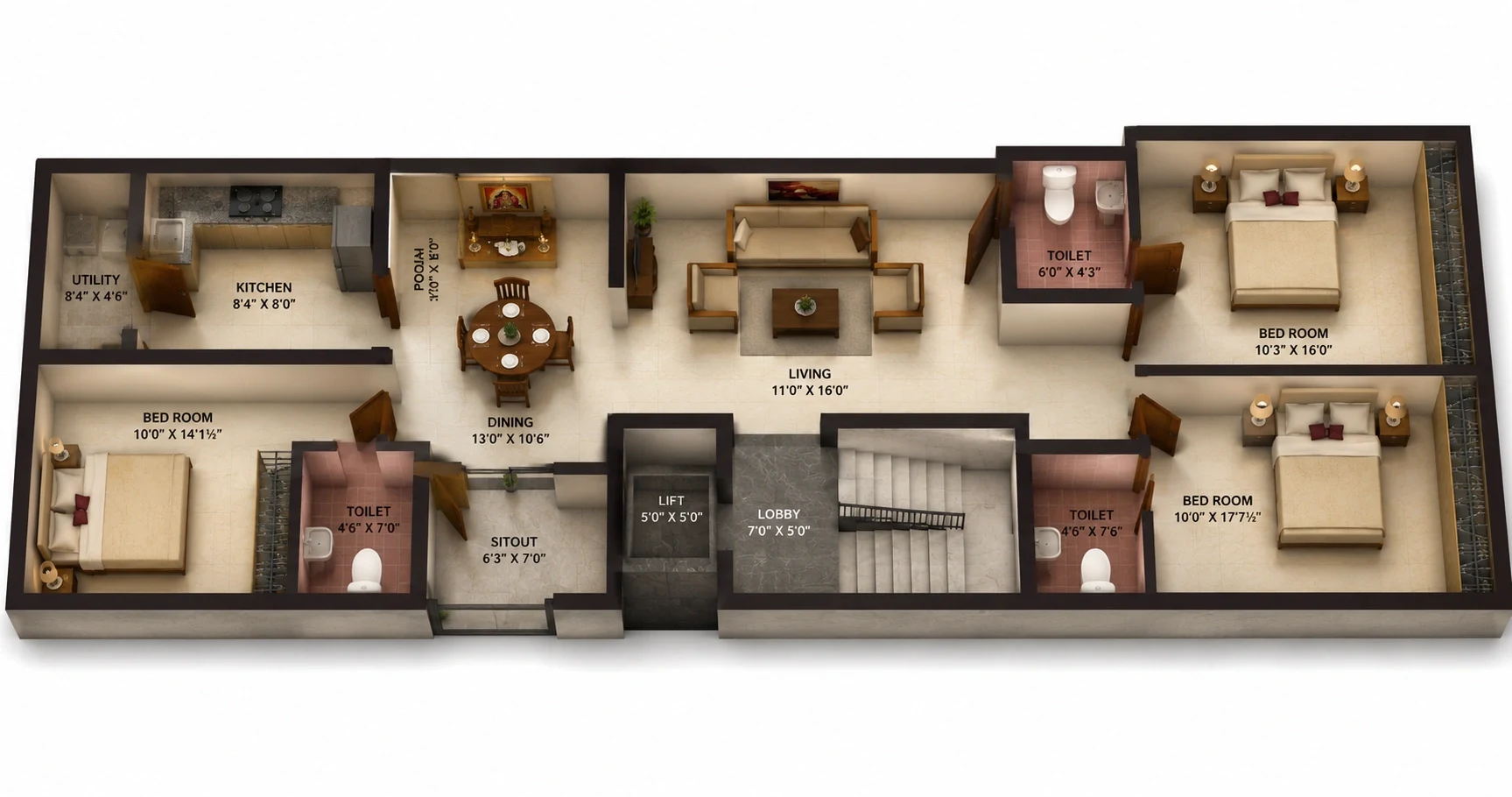 3 BHK Apartment floor plan — Nexas Asta