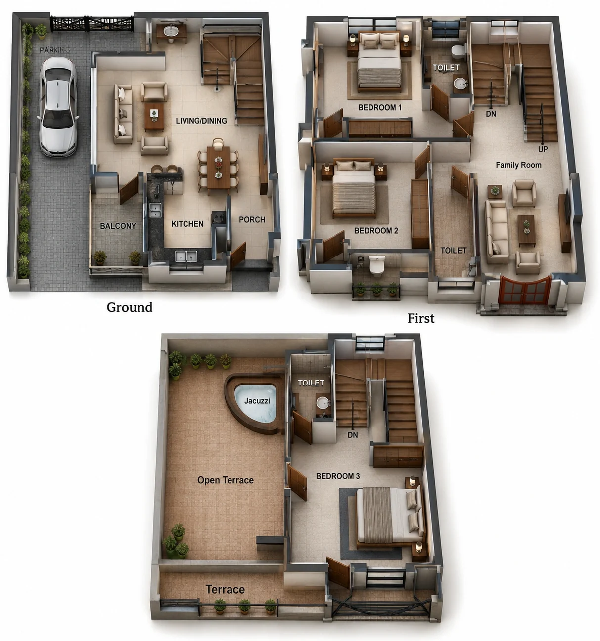 3 BHK Villa floor plan — Shri Janani Groovy Woodz