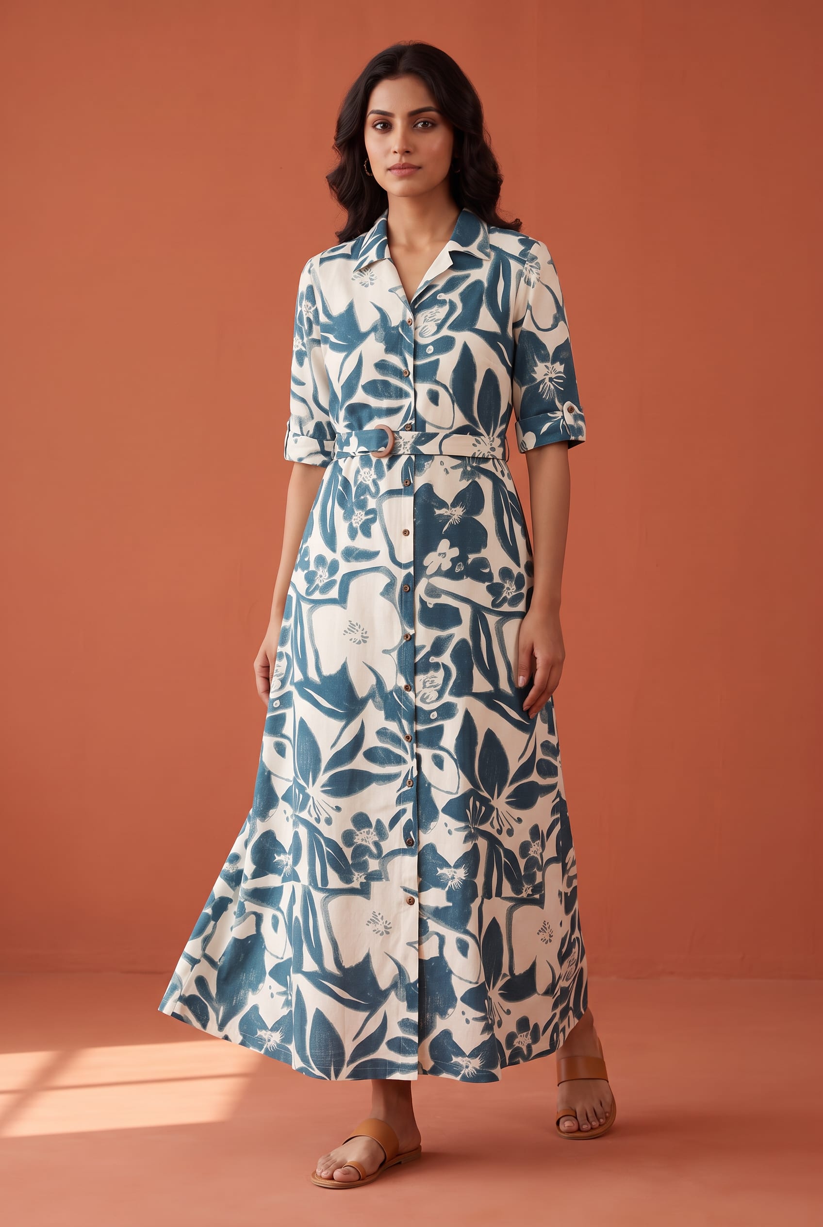 mokshe™ Aira | Pure Cotton Botanical Belted Dress