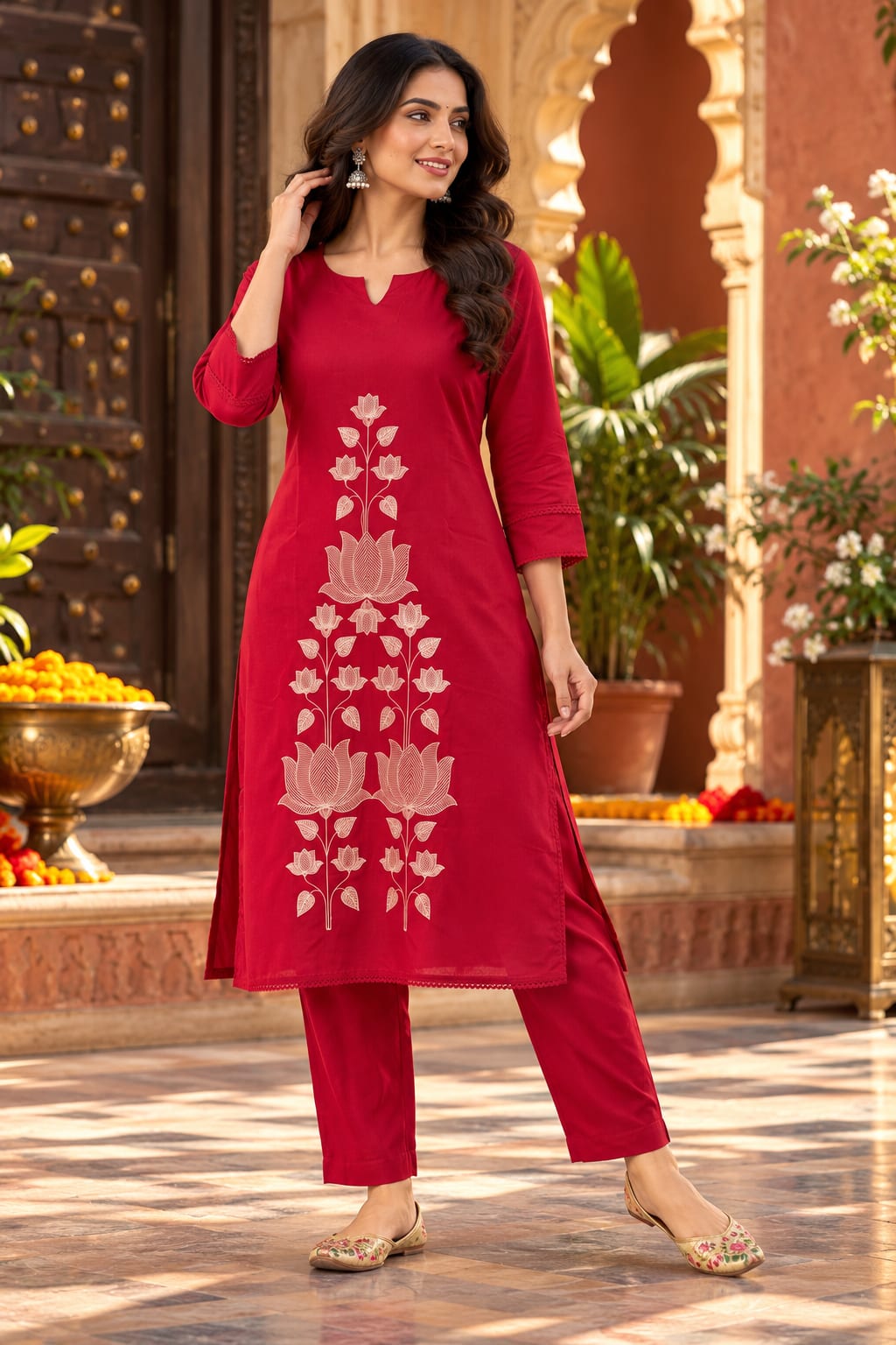 mokshe™ Aira | Red Kurtha Set