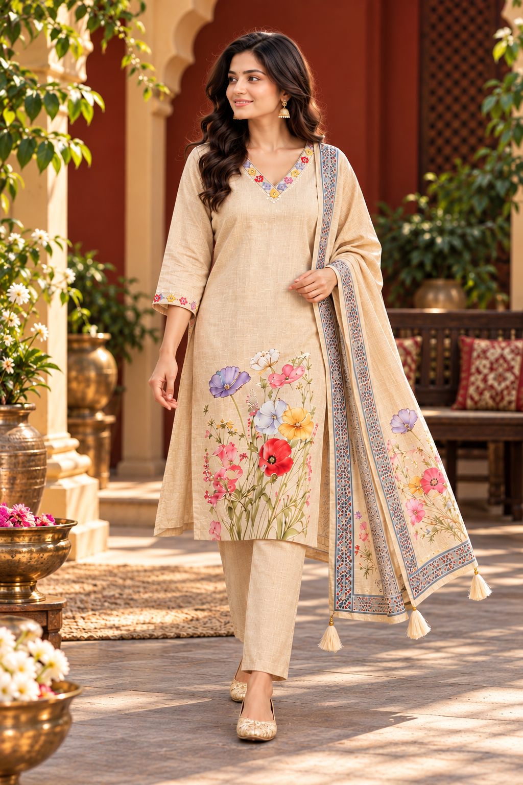 mokshe™ Aira | Embroidered Lenin Cotton Kurtha Set