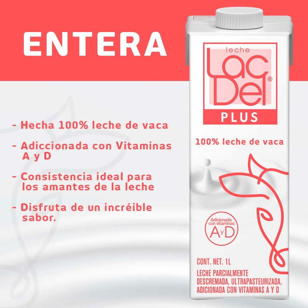 LECHE LACDEL ENTERA PZA 1LT - 1