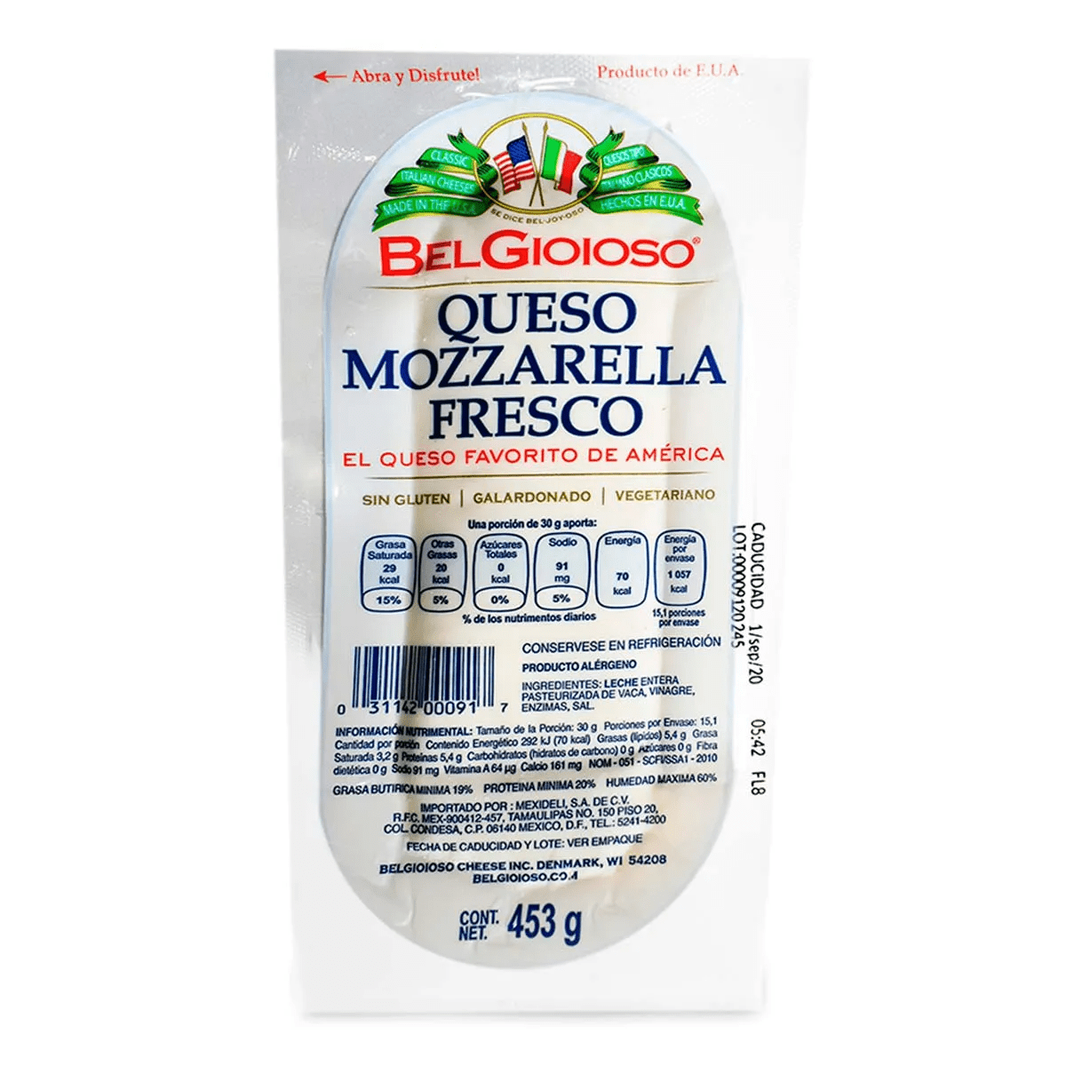 MOZZARELLA FRESCA BELGIOIOSO PZA C/.453 GRS. - 0