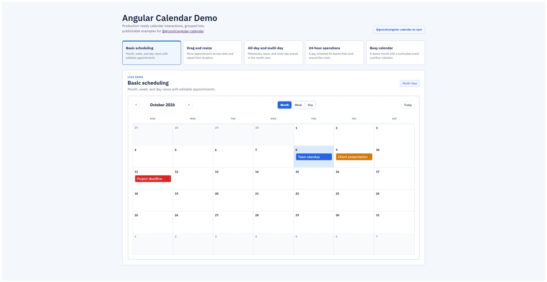 Angular Calendar Library Overview