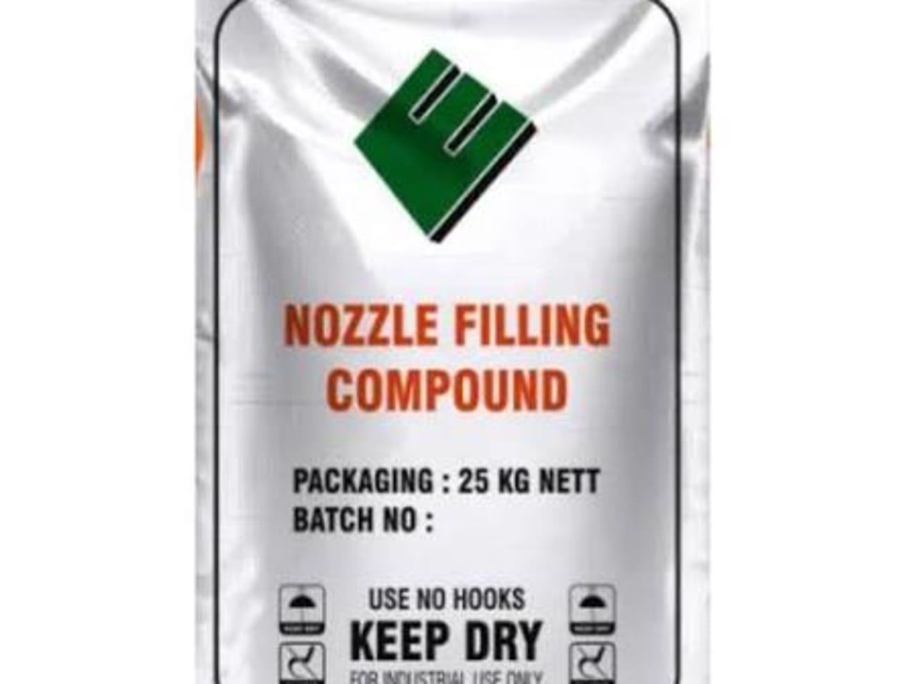 Nozzle filling compound bag - 25 kg net, shown for industrial use