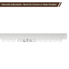 White manually adjustable curtain track with sliding curtain rings designed to bend for corners or align straight