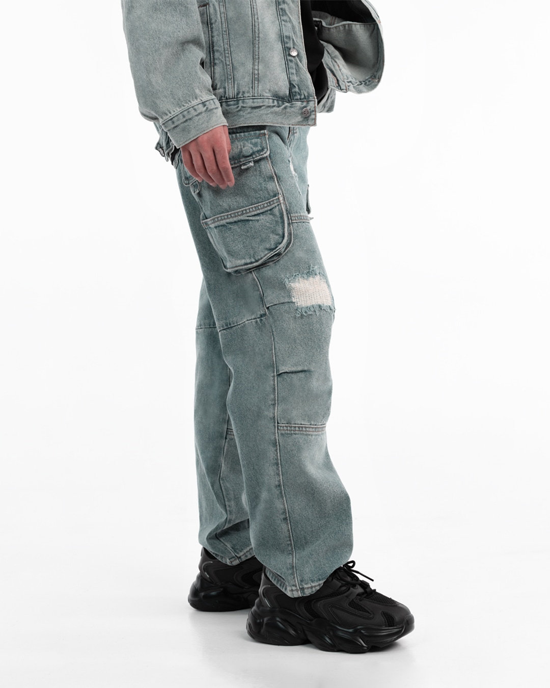 Blue Utility Denim Cargo Pants