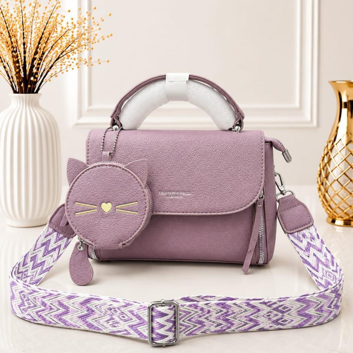 Top Handle Crossbody Bag with Mini Pouch & Wide Strap