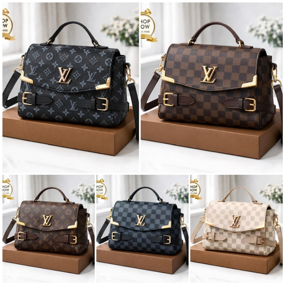 Check Print Top Handle Handbag with Shoulder Strap