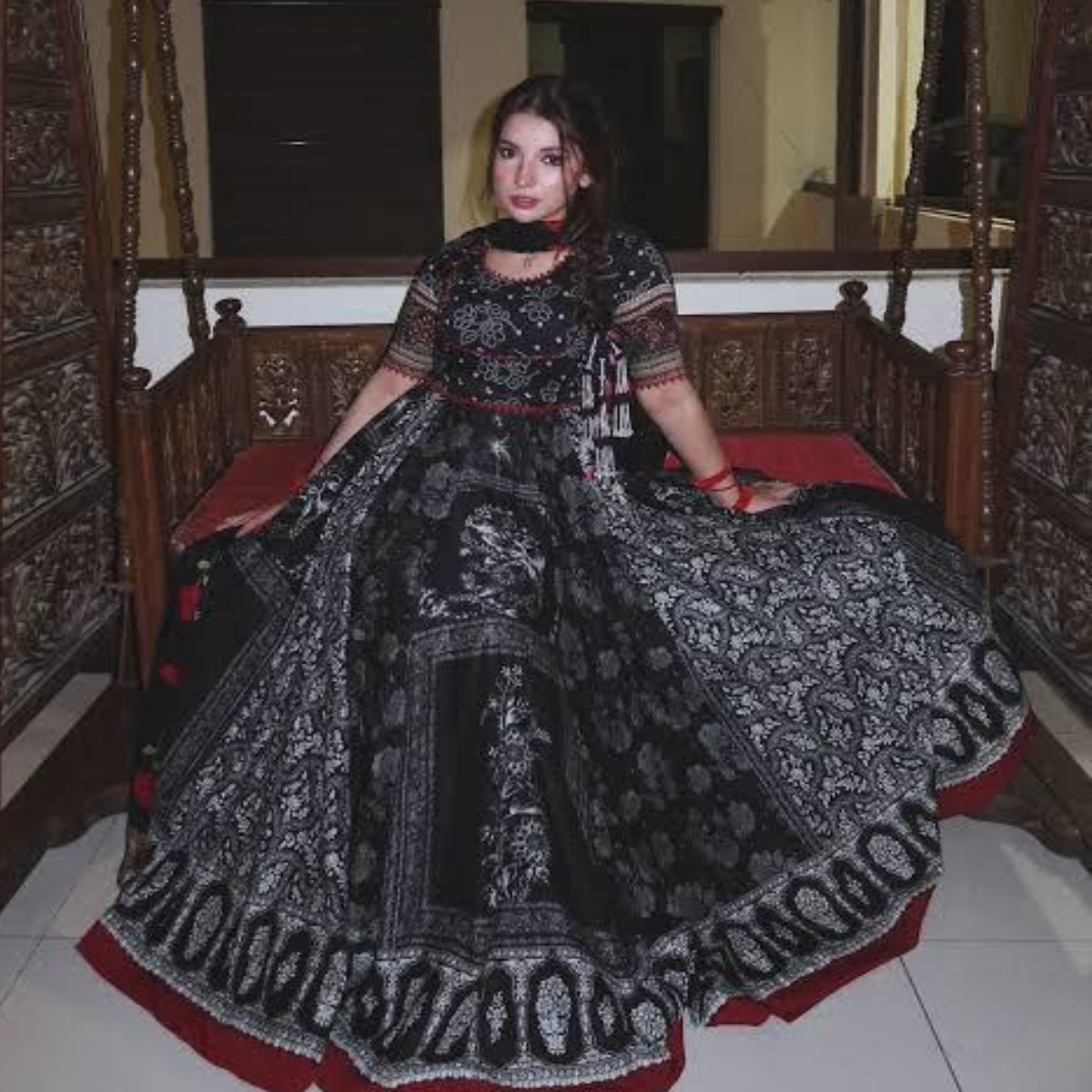 Stitched Digital Printed Doria Lawn Frock with Flapper & Munar Lawn Dupatta