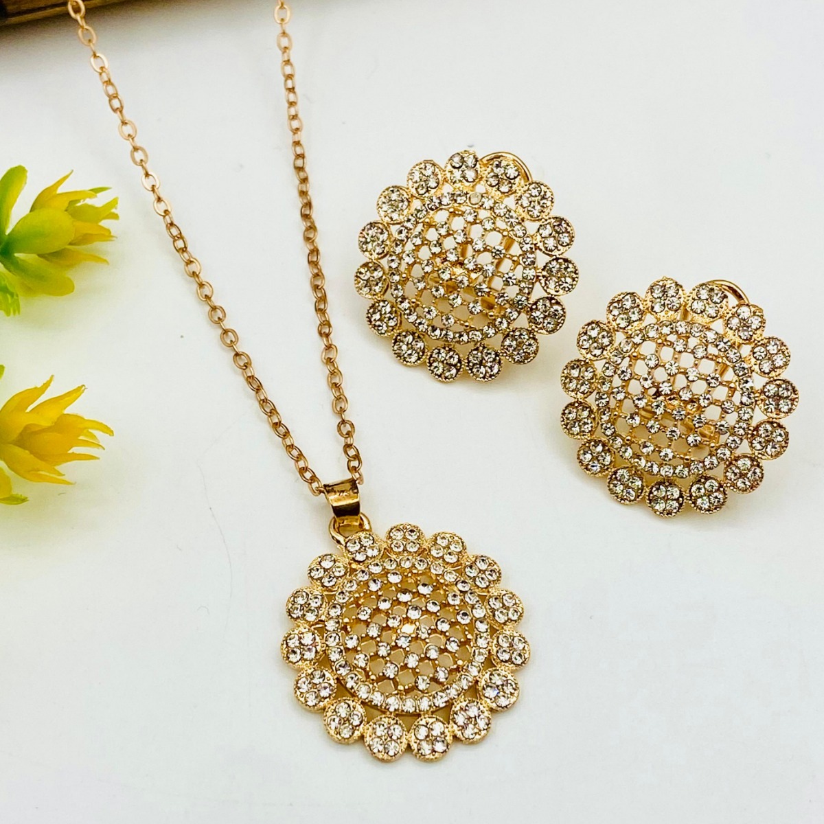 Fancy Delicate Crystal Locket Set with Matching Earrings