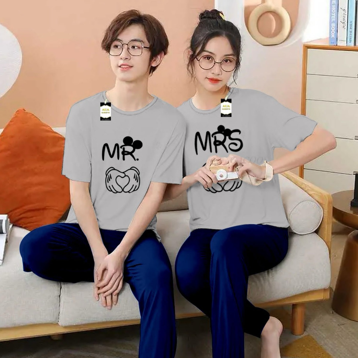 Premium King & Queen Cotton Jersey Couple Night Suit - Pack of 2