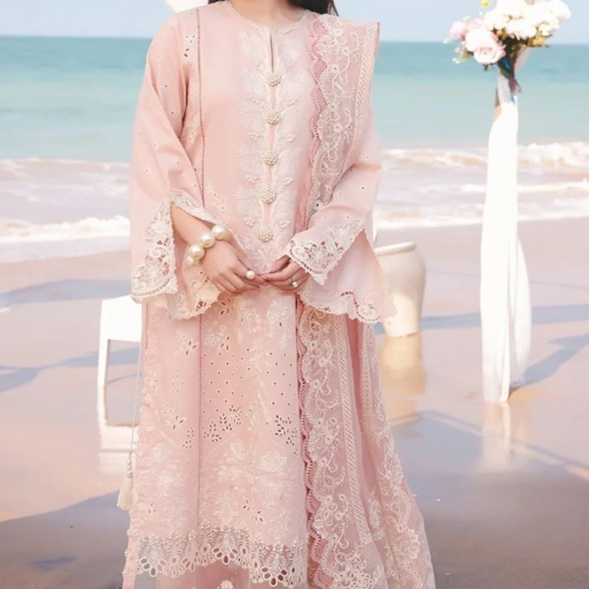 Heavy Embroidered Lawn 3 Piece Suit with Cotton Net Dupatta
