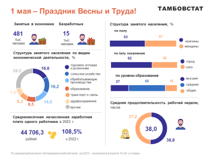 В Тамбовстате рассказали, сколько в регионе работающих людей