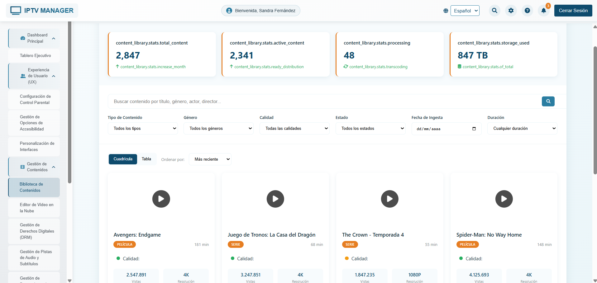 Sistema de Gestión IPTV Manager - Panel Administrativo Premium