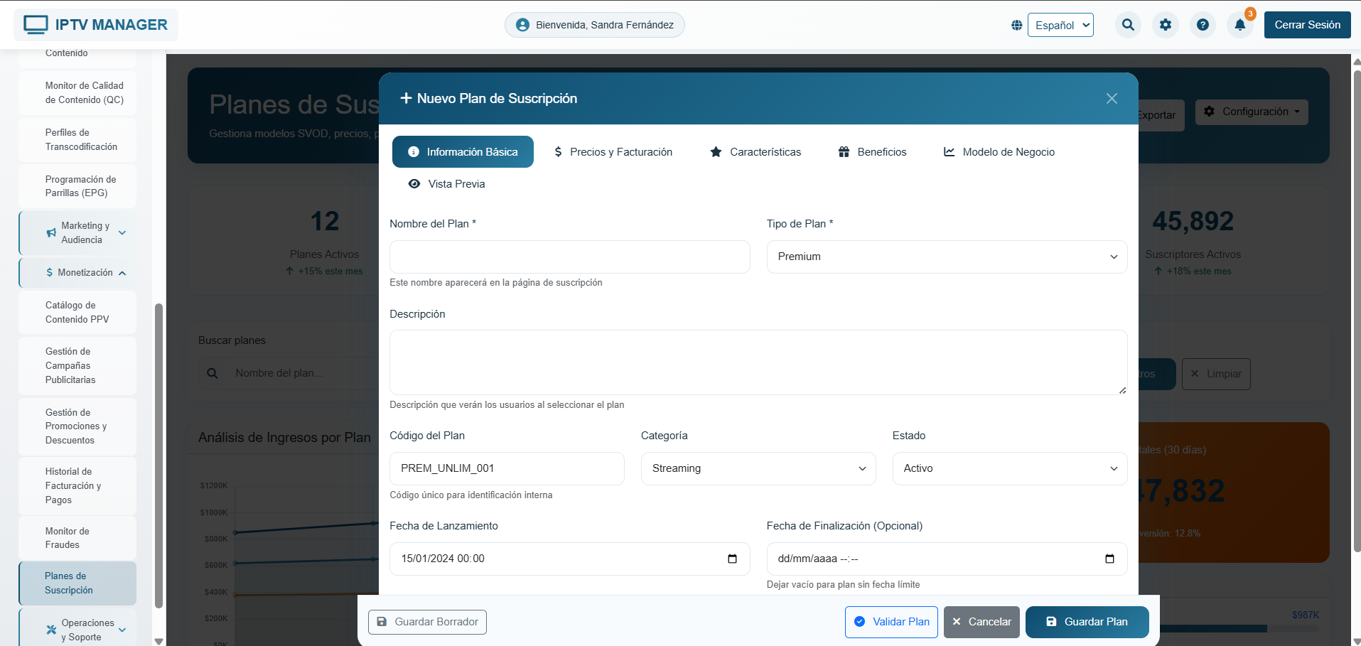 Sistema de Gestión IPTV Manager - Panel Administrativo Premium