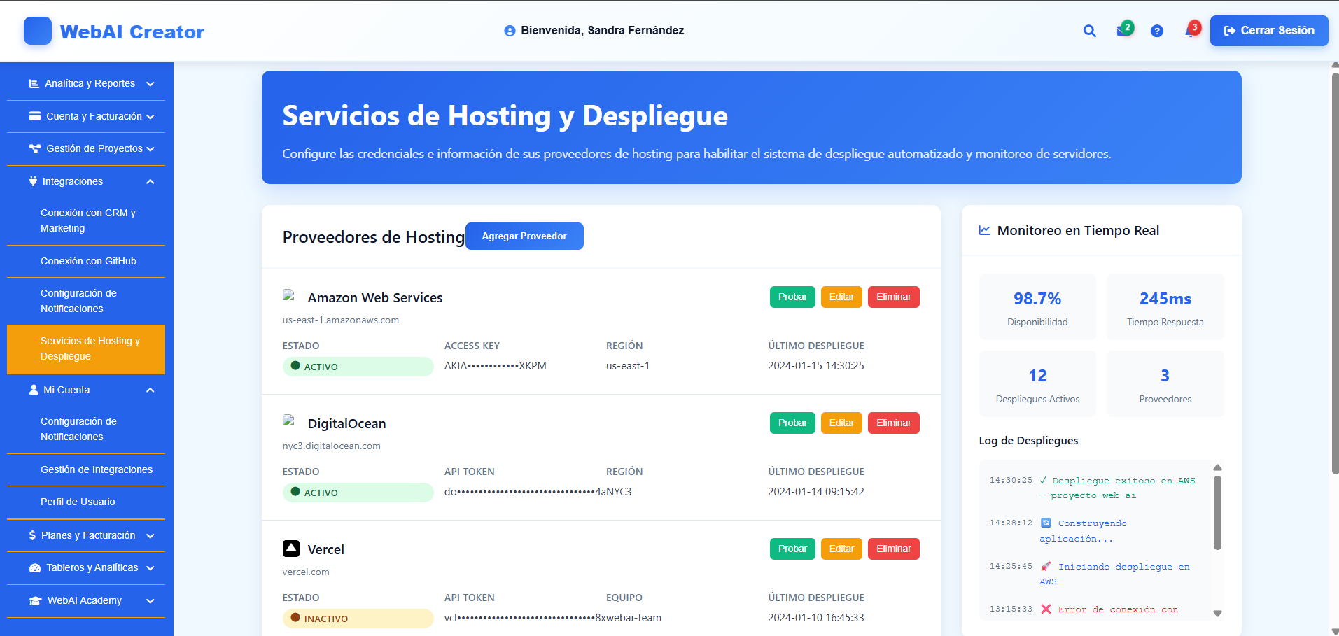 WebAI Creator - Plataforma SaaS de Desarrollo Web con IA