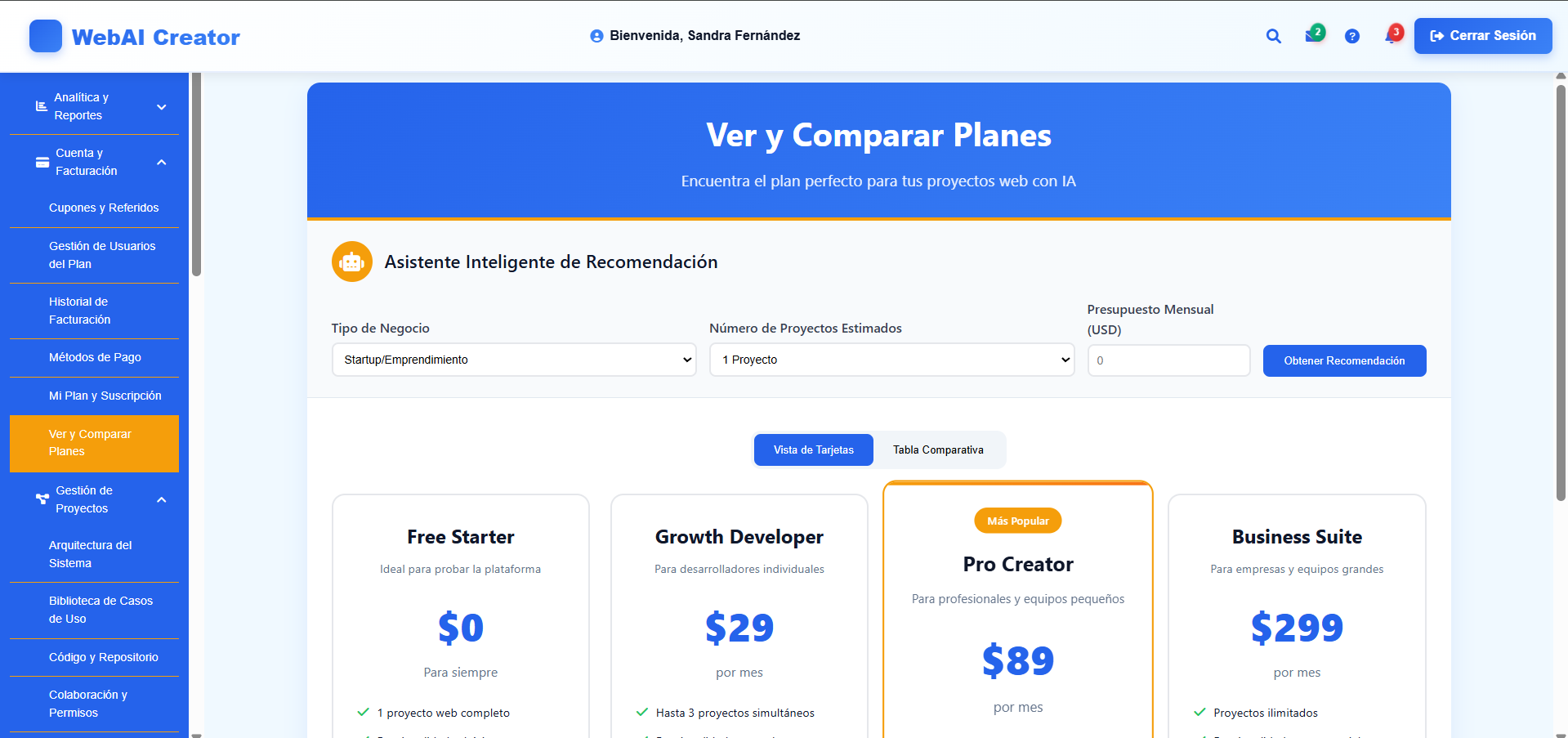 WebAI Creator - Plataforma SaaS de Desarrollo Web con IA