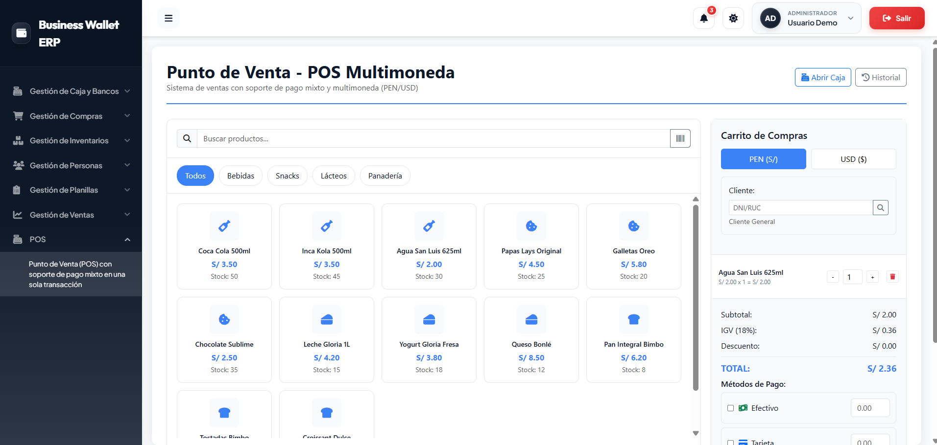 ERP Ventas BI moneda + Facturación electronica