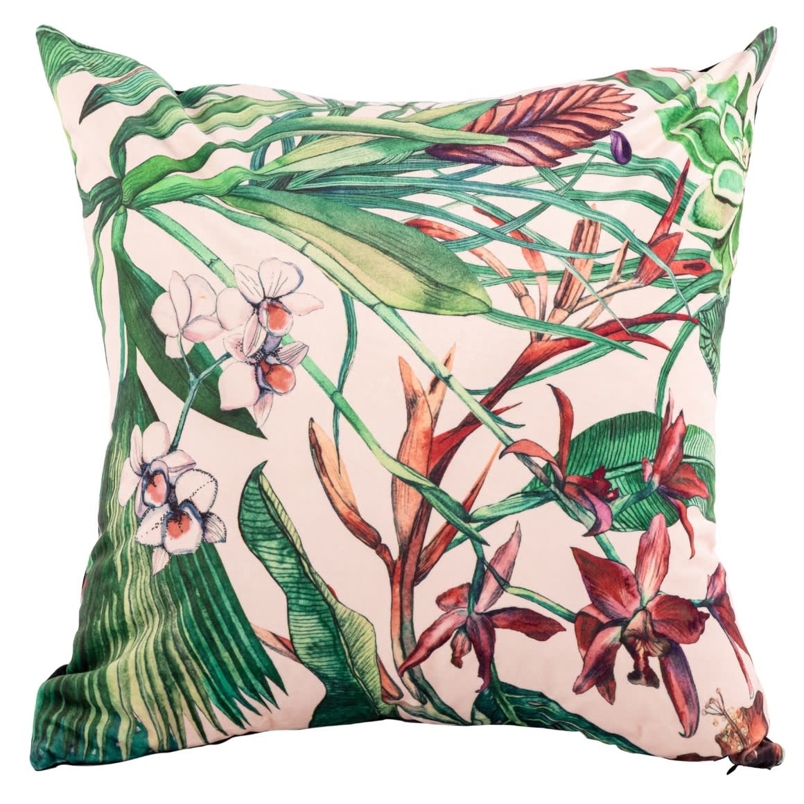 Coussin décoratif à motif botanique 45x45 cm – Tiseco Home Studio Ambiance Orchidée