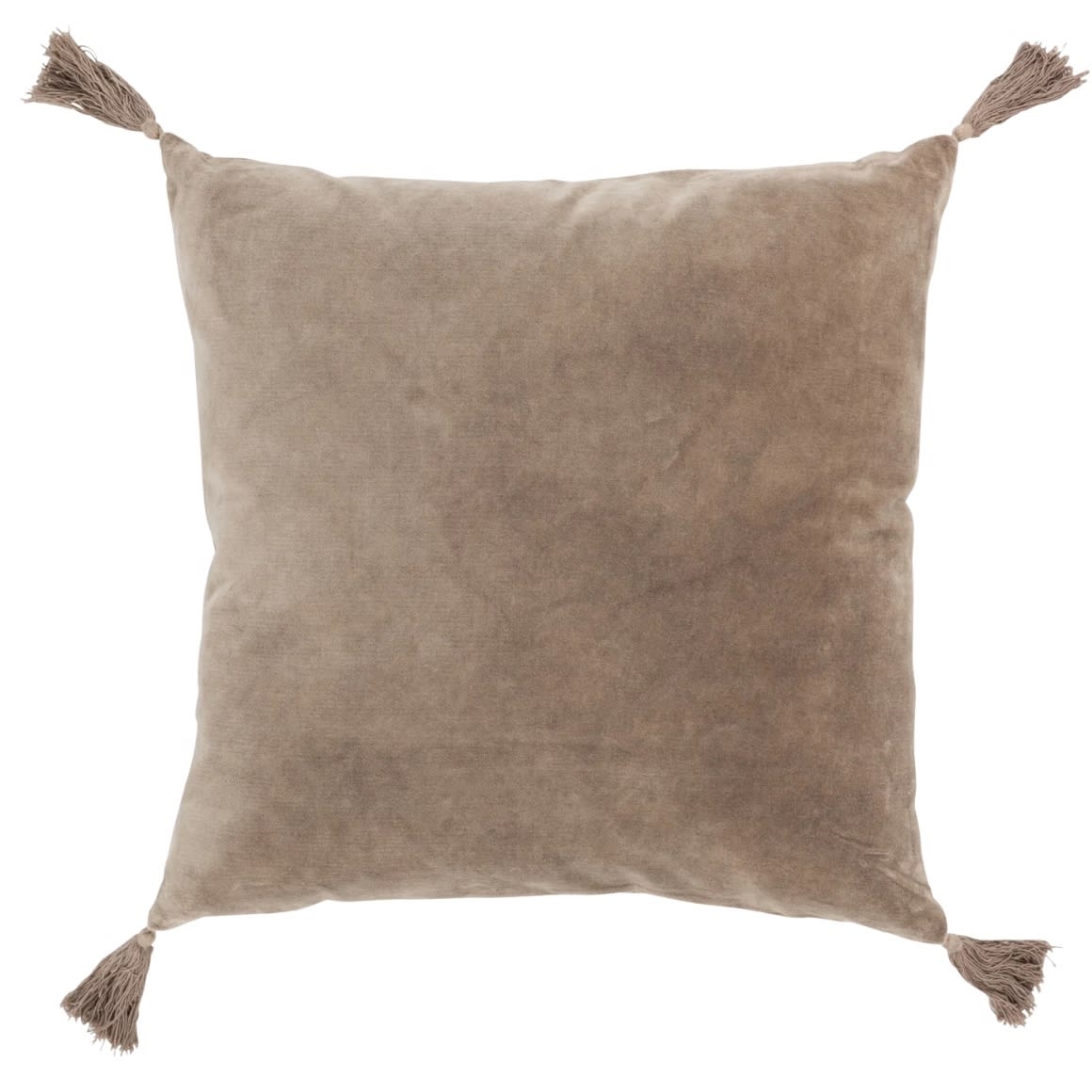 Coussin décoratif velours beige 43x43 cm – J-Line Velvet à pompons