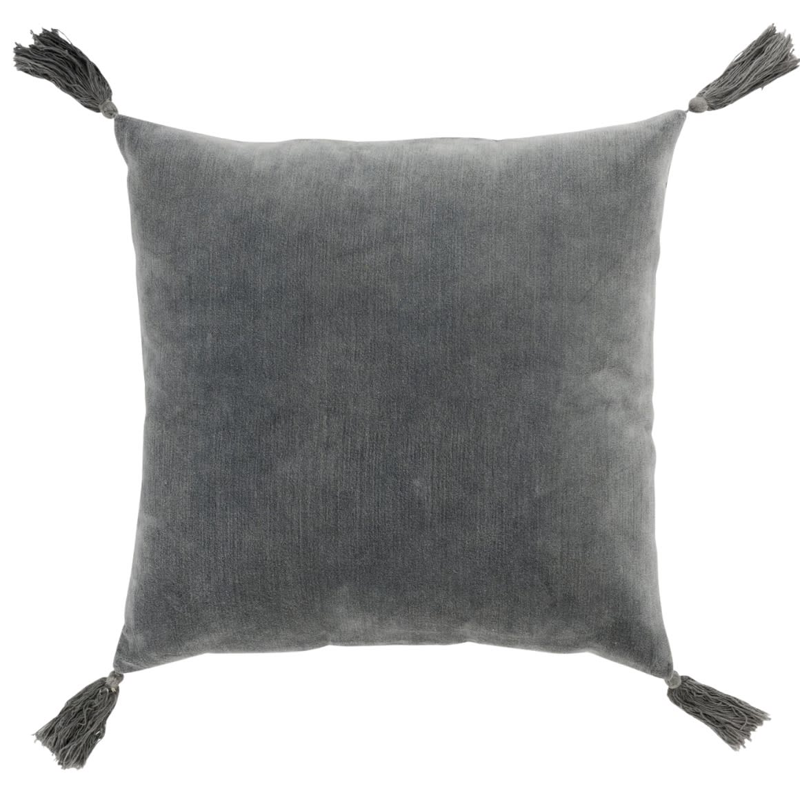 Coussin décoratif velours gris 43x43 cm – J-Line Velvet à pompons