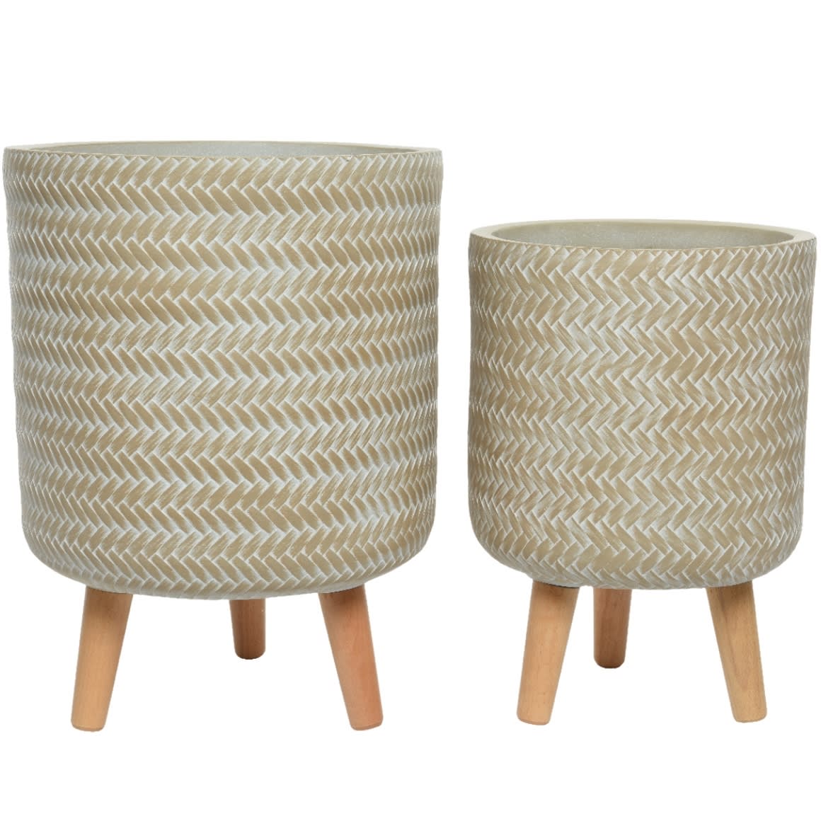 (R) Decoris pot sur pied extérieur crème 41 cm lot de 2