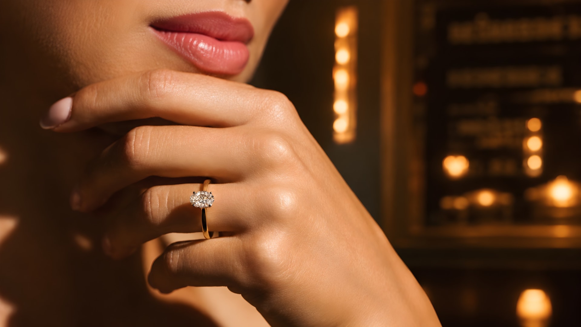 A hand wearing a lab-grown diamond solitaire engagement ring