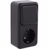 Q-LINK wall socket matte black with two-way switch Q-LINK wall socket matte black with two-way switch