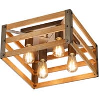 LED Plafondlamp 4xE27 Trion Khon Mat Nikkel Hout