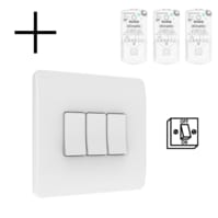 Draadloze Wandschakelaar Wit (Batterij) 3-Voudig Aan/Uit - Set