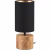 Ronde LED tafellamp met mat zwarte kap en gouden houten voet, E14 fitting, tot 40W vermogen
