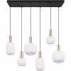 HLW LED Moderne Metalen LED Hanglamp met Wit Glas & Mat Messing - 6 Lichtpunten