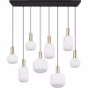 moderne mat messing hanglamp met 8 witte glazen bollen en 10W LED verlichting moderne mat messing hanglamp met 8 witte glazen bollen en 10W LED verlichting