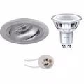 LED Spotlight Set 4W - Tiltable, Dimmable Round Recessed Spotlight Matte Silver, Natural White LED Spotlight Set 4W - Tiltable, Dimmable Round Recessed Spotlight Matte Silver, Natural White