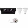 LED Spot Set 4W - Kantelbare Inbouwspot Mat Zwart & Wit - GU10 Inbouw Rechthoek Dubbel LED Spot Set 4W - Kantelbare Inbouwspot Mat Zwart & Wit - GU10 Inbouw Rechthoek Dubbel