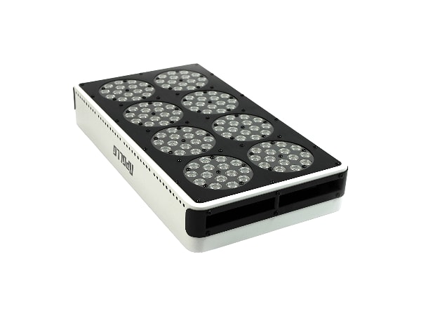 ronde Apollo 8 LED kweeklamp met 265 watt full-spectrum vermogen voor 100x100 cm groei en bloei