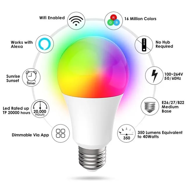 Smartlife Domotica 2-PACK | Slimme Light Bulb | E27 | WiFi | RGB + Wit | Dimbaar | Energiezuinig | 2700K–6500K