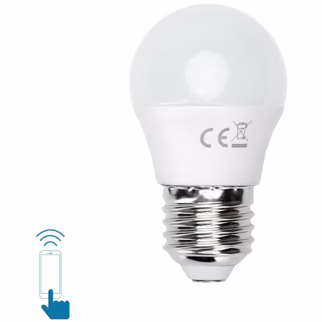 Ronde A60 LED lamp met amber glas, 6W vermogen en instelbare lichtkleuren van 3000K tot 6500K Ronde A60 LED lamp met amber glas, 6W vermogen en instelbare lichtkleuren van 3000K tot 6500K