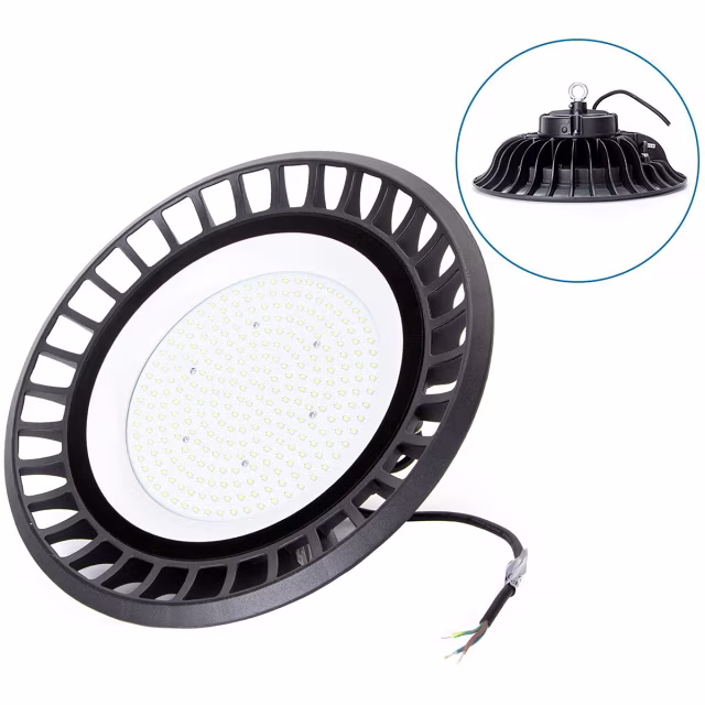 Ronde zwarte LED UFO High Bay lamp 200W met 24000 lumen en 4000K neutraal wit licht IP65 waterdicht