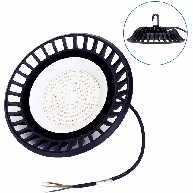 Ronde zwarte LED UFO high bay lamp 100W met 9000 lumen en neutraal wit licht 4000K IP65 waterdicht Ronde zwarte LED UFO high bay lamp 100W met 9000 lumen en neutraal wit licht 4000K IP65 waterdicht