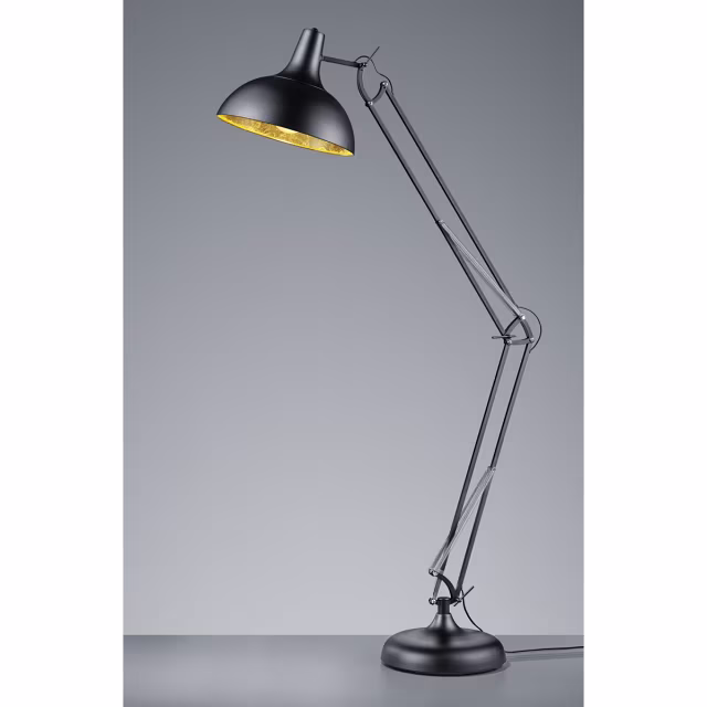 verstelbare LED vloerlamp met mat zwarte metalen voet en E27 fitting tot 60W verstelbare LED vloerlamp met mat zwarte metalen voet en E27 fitting tot 60W