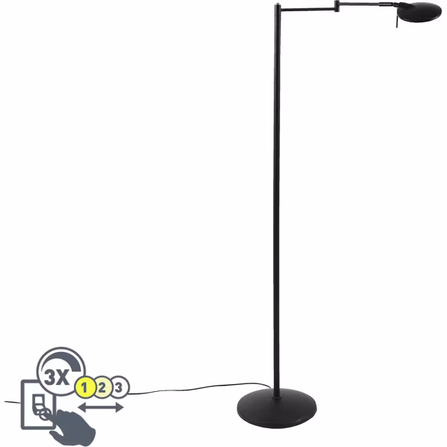 Zwarte dimbare LED vloerlamp 8W met warm wit licht 2700K-3000K en slank design Zwarte dimbare LED vloerlamp 8W met warm wit licht 2700K-3000K en slank design