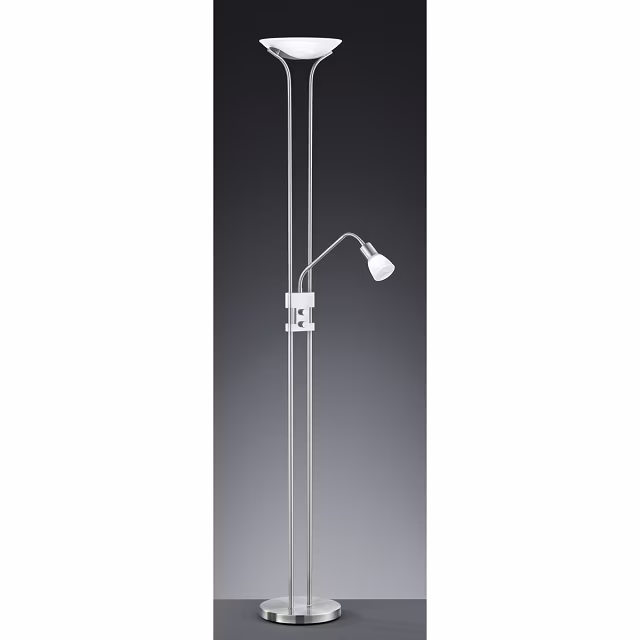 Dimbare LED vloerlamp met mat nikkel afwerking en warm wit licht van 20W en 2250 lumen Dimbare LED vloerlamp met mat nikkel afwerking en warm wit licht van 20W en 2250 lumen