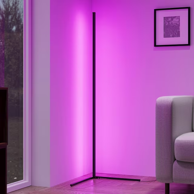 Zwarte dimbare LED vloerlamp met E27 fitting en RGB kleurverlichting 12W inclusief afstandsbediening Zwarte dimbare LED vloerlamp met E27 fitting en RGB kleurverlichting 12W inclusief afstandsbediening