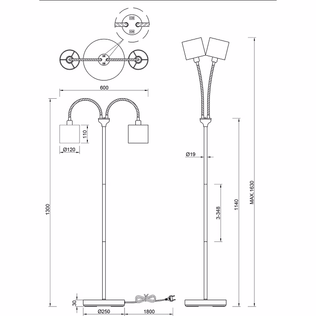 HLW LED LED Vloerlamp Trion Moty - 2-lichts Metalen Vloerlamp in Mat Zwart HLW LED LED Vloerlamp Trion Moty - 2-lichts Metalen Vloerlamp in Mat Zwart