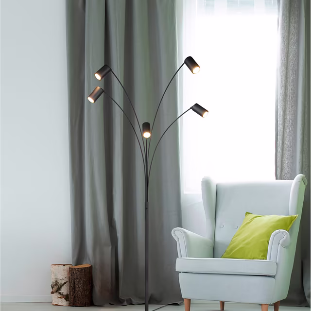HLW LED LED Vloerlamp Trion Harley - 5-lichts Mat Zwarte Metalen Vloerlamp met GU10 Fitting en IP20 HLW LED LED Vloerlamp Trion Harley - 5-lichts Mat Zwarte Metalen Vloerlamp met GU10 Fitting en IP20